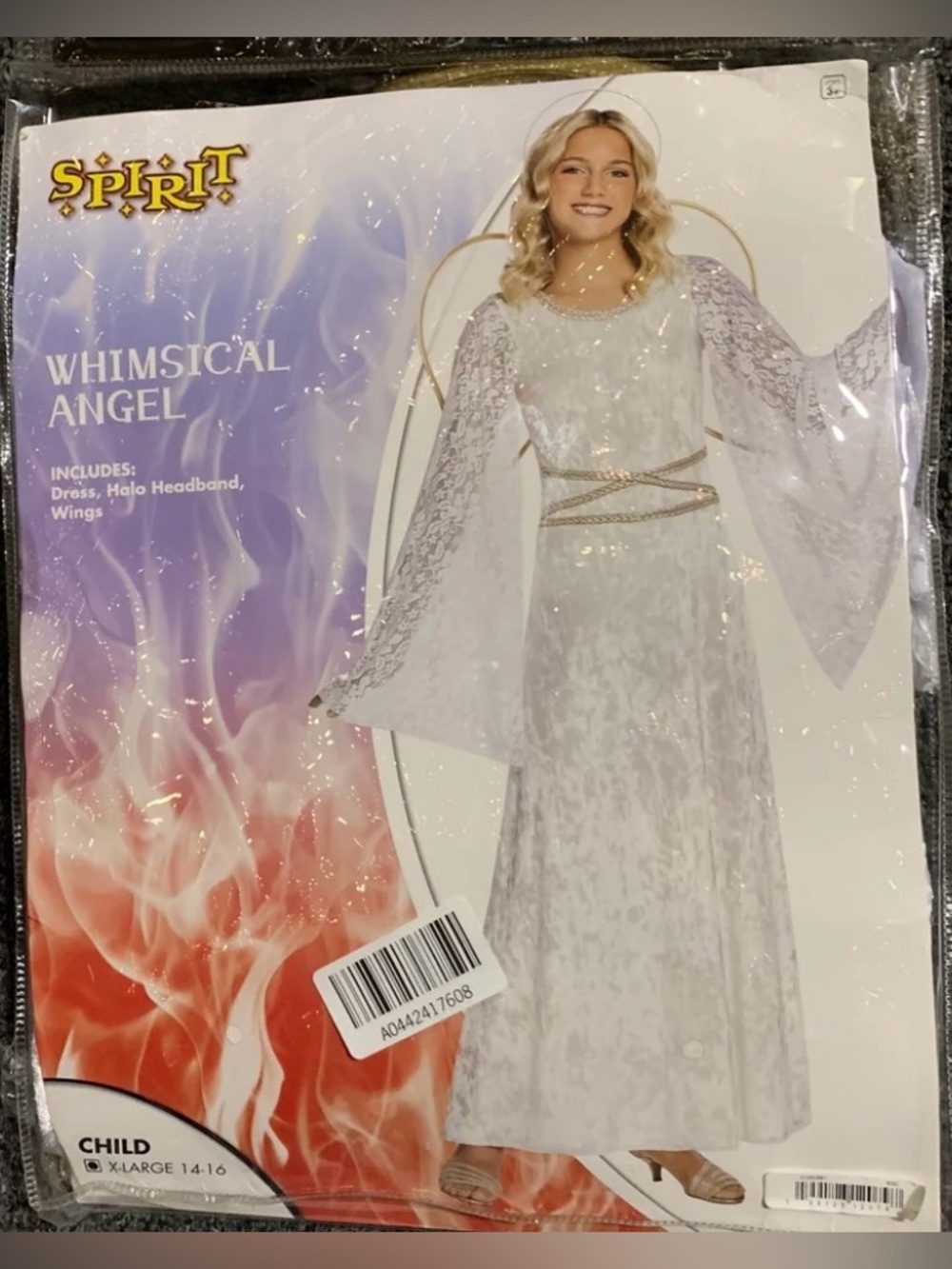 New Spirit Halloween girls size 14/16 elegant angel costume with halo